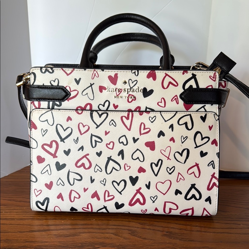 Kate Spade White and Black Heart Satchel